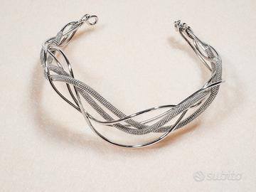 Bracciale donna rigido metallo intreccio 4 fili