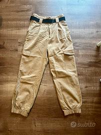 Pantaloni streetwear cargo, vita alta con cintura