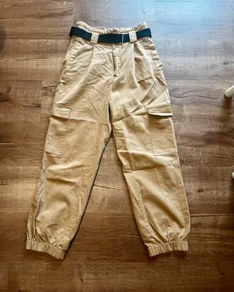 Pantaloni streetwear cargo, vita alta con cintura