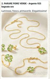 Parure fiore verde-Argento 925 Placcato Oro- 4 pez