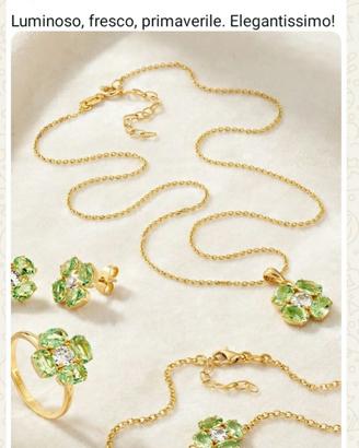 Parure fiore verde-Argento 925 Placcato Oro- 4 pez