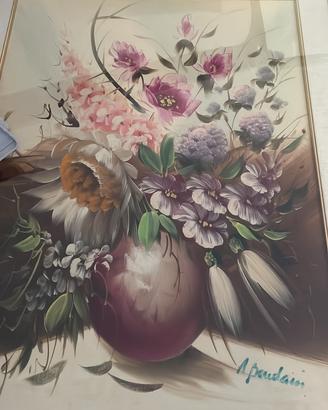 Quadro vintage floreale con cornice dorata