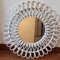 Specchio rotondo in rattan bianco - Stile Boho Chi