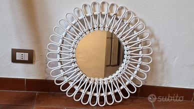 Specchio rotondo in rattan bianco - Stile Boho Chi