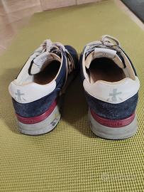 Premiata Lander 44 in camoscio blu e nylon.