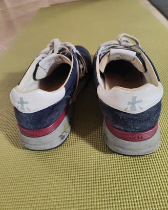 Premiata Lander 44 in camoscio blu e nylon.