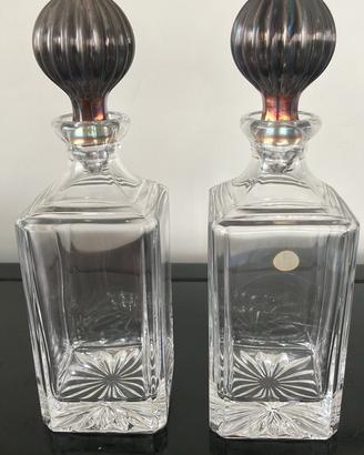 Coppia decanter in cristallo con tappi neri