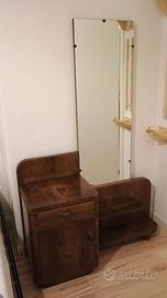 Comodino con specchiera vintage in legno anni '50