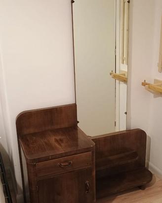 Comodino con specchiera vintage in legno anni '50