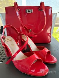 Set elegante, rosso lucido: borsa + scarpe