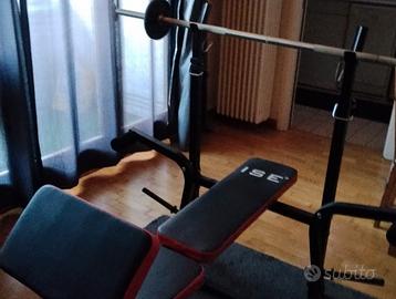 panca multifunzione+bilanciere+manubri+pesi