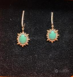 Orecchini oro 18kt con diamanti e turchese 