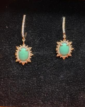 Orecchini oro 18kt con diamanti e turchese 