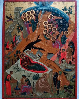 Magnifica icona NATIVITÀ dipinta a mano