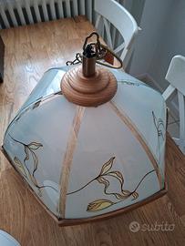 lampadario vetro e legno