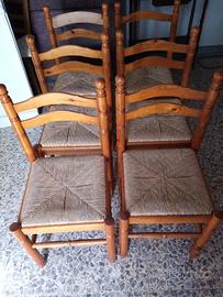 Set 6 sedie in legno con seduta in paglia