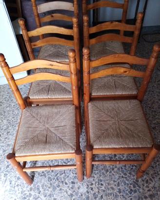 Set 6 sedie in legno con seduta in paglia