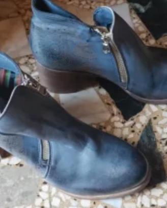 Stivaletti donna vera pelle blu