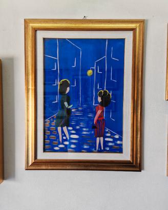 Quadro Dipinto ad Olio Notturno Urbano