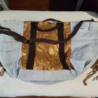 Maxi Borsa Jeans Boho-Chic con Frange e Oro - Arti