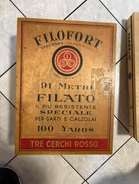 Vecchia scatola filato legno FILOFORT TRE CERCHI