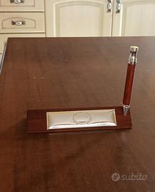 set da scrivania vintage in legno . e argento 