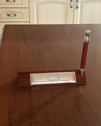 set da scrivania vintage in legno . e argento 
