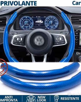 COPRIVOLANTE Per Volkswagen FIBRA DI CARBONIO BLU
