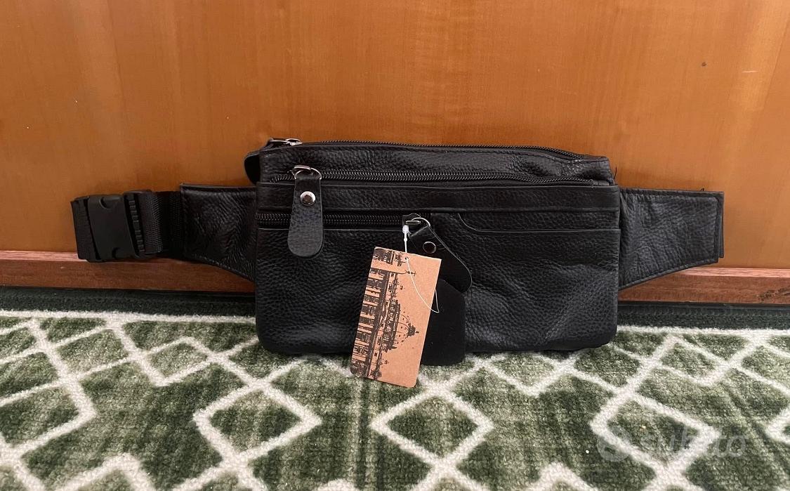 CTM Marsupio In Vera Pelle Con 6 Tasche - Cinghia Regolabile, Da Vita A Tracolla, Per Viaggi E Festival - 2
