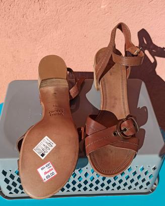 sandali BATA tacco 6,5 n° 39 pelle made in Italy