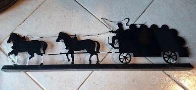 Insegna ferro intagliata butteri cavalli carrozza 