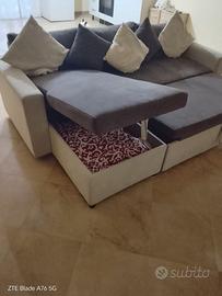 Divano letto contenitore + 3 cuscinoni + 5 cuscini