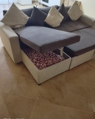 Divano letto contenitore + 3 cuscinoni + 5 cuscini