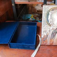 quadro padre pio in laminato argento da cm. 13 x h