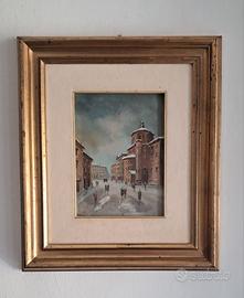 Coppia di quadri di veduta urbana - dipinti a olio