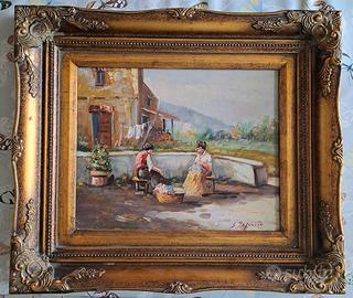 Olio su tavola scena campestre di  S. Ingenito