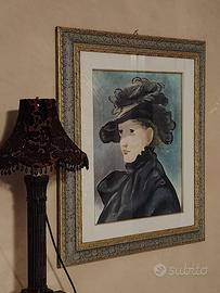 quadro con dipinto ,cornice legno