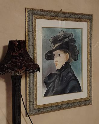 quadro con dipinto ,cornice legno