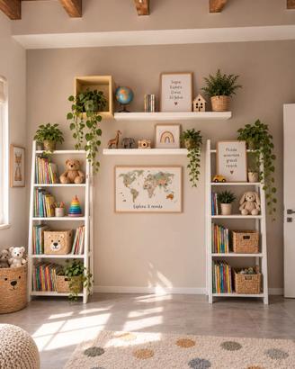 Composizione cameretta JYSK e IKEA con 2 librerie,