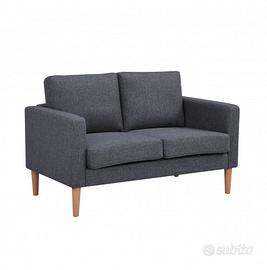 Divano 2 Posti Tessuto Scandinavo Grigio Scuro