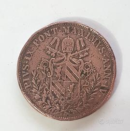 Grande Moneta Antica 5 Baiocchi Vaticano del 1849