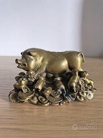 Statuetta fortuna Feng Shui maiale cinese vintage