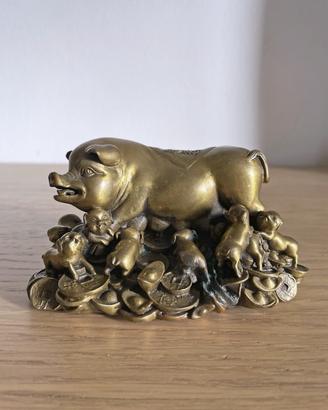 Statuetta fortuna Feng Shui maiale cinese vintage