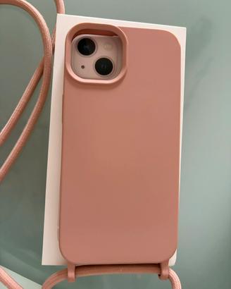 Cover i phone 13 rosa con cordino