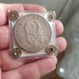 Argento Moneta Periziata 5 L Scudo Regno d'Italia 