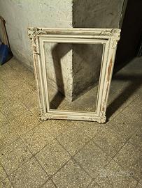 Grande Cornice Ornata Shabby Chic Bianca Decapata 