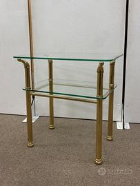 Tavolino in ottone con ripiani in vetro