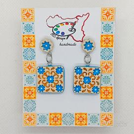 Orecchini Dipinti a mano Maiolica Blu