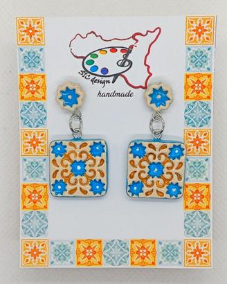 Orecchini Dipinti a mano Maiolica Blu