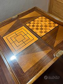 tavolino in legno con scacchiera richiudib vintage